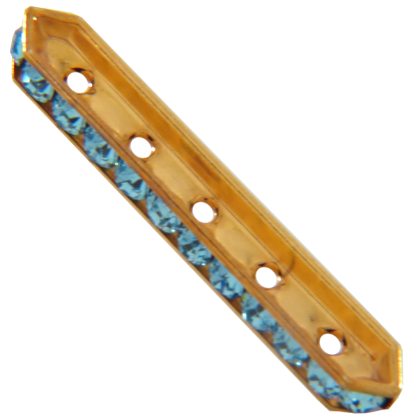 Dreamtime Crystal DC 77730 Rondelle Spacer Bars 5 Hole Aqua/Gold