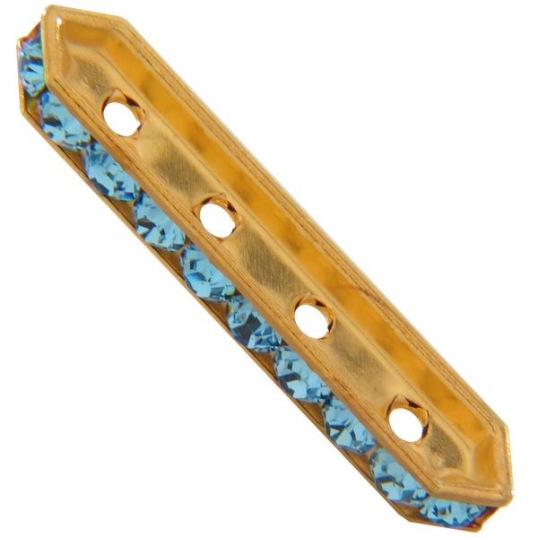 Dreamtime Crystal DC 77725 Rondelle Spacer Bars 4 Hole Aqua/Gold