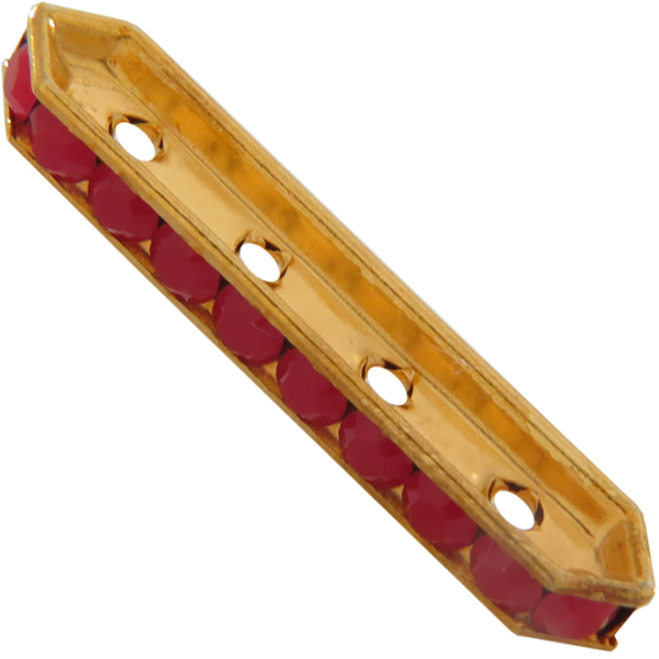 Dreamtime Crystal DC 77725 Rondelle Spacer Bars 4 Hole Dark Red Coral/Gold