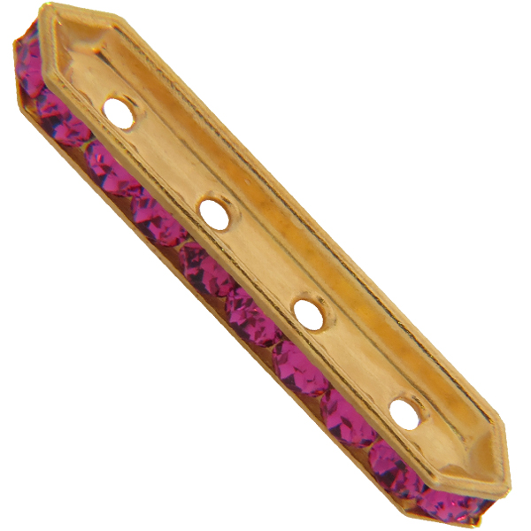 Dreamtime Crystal DC 77725 Rondelle Spacer Bars 4 Hole Fuchsia/Gold