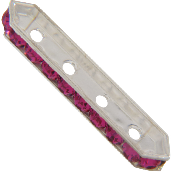 Dreamtime Crystal DC 77725 Rondelle Spacer Bars 4 Hole Fuchsia/Silver