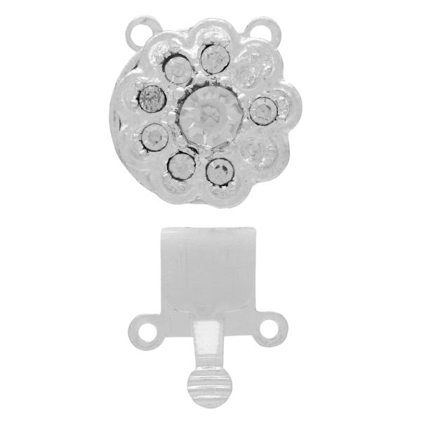 Rhinestone Box Clasp, Round, Crystal/Shiny Silver, 12mm, 1 piece
