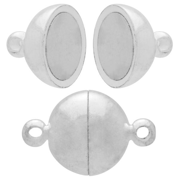 Shiny Silver Round Magnetic Clasp, 10mm, 1 piece