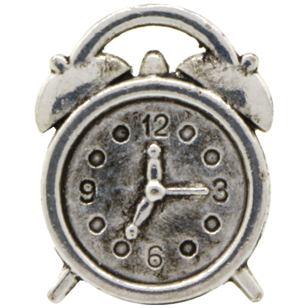 Alarm Clock Charm, Base Metal Plated in Imitation Rhodium