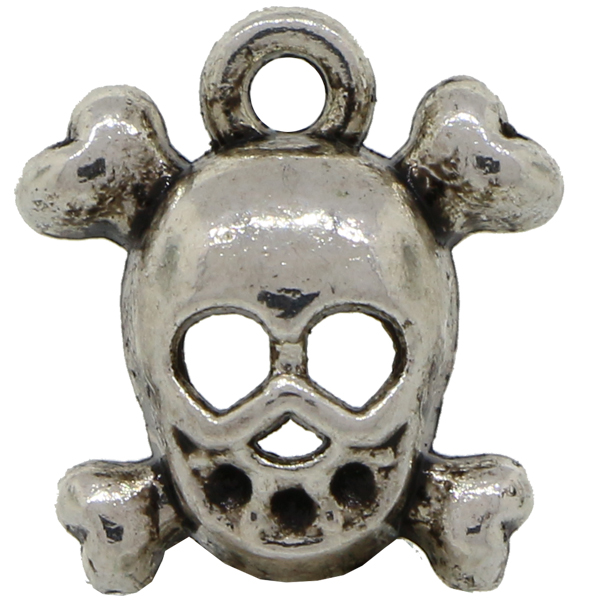 Skull & Crossbones Charm, Base Metal Plated in Imitation Rhodium
