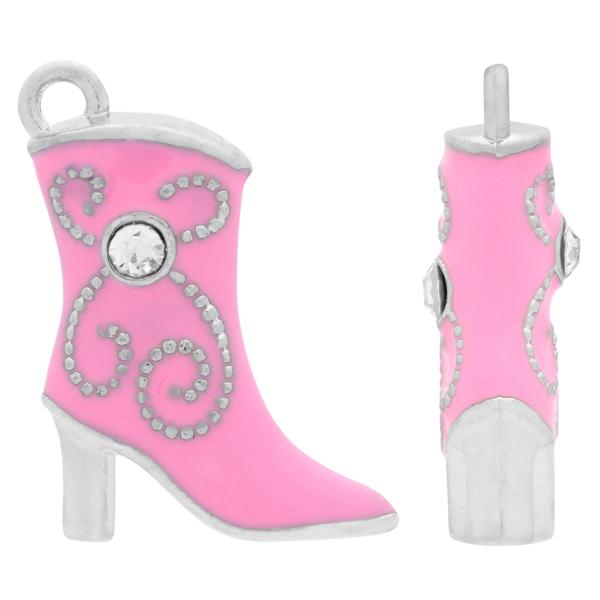 Pink Enameled Cowboy Boot with Crystal Accent