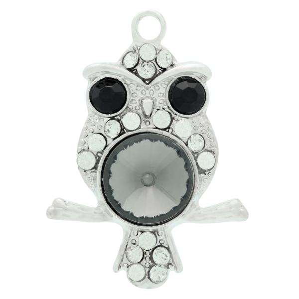 Silver Owl with Jet Crystal Eye Dangle Charm