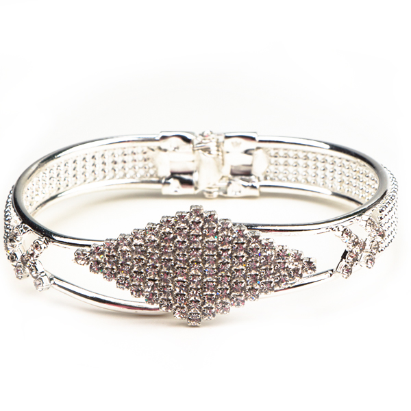 Diamond Cuff Bracelet with Spring Clamp, Crystal/Silver