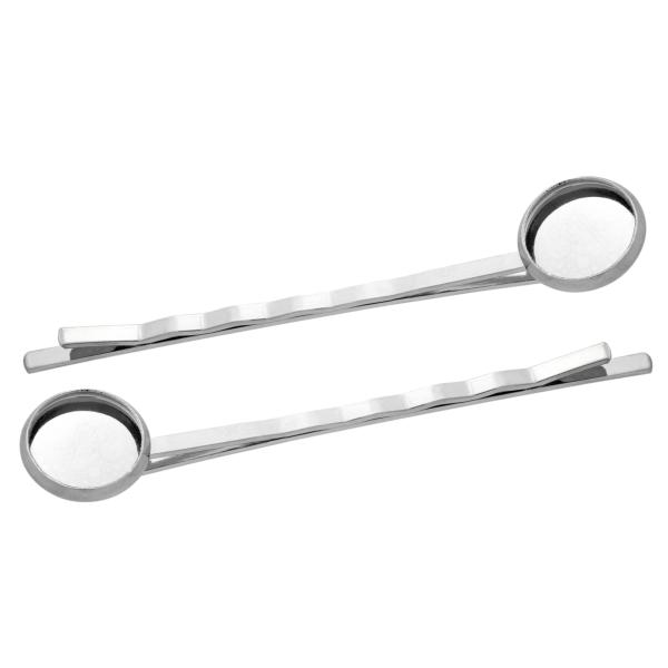 Rhodium Plated Bobby Pin with 12mm Bezel