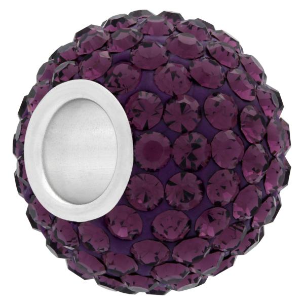 XL Large Hole Pave Bead with 12 mm wide Sterling Silver Core, Alora Crystals Amethyst 15 mm