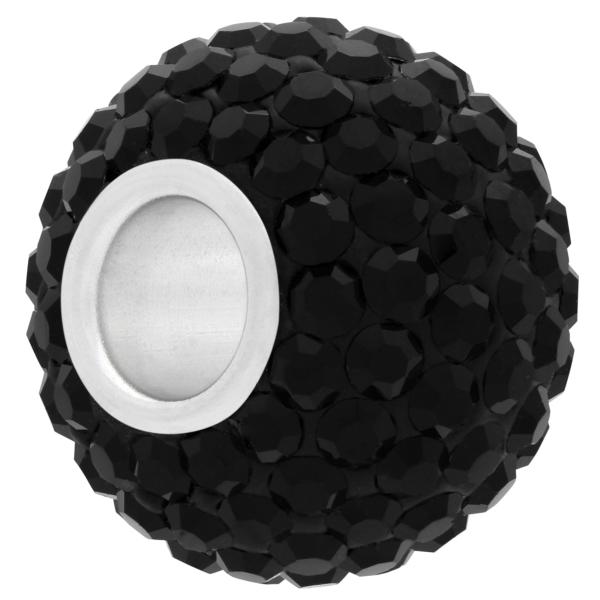 XL Large Hole Pave Bead with 12 mm wide Sterling Silver Core, Alora Crystals Jet 15 mm