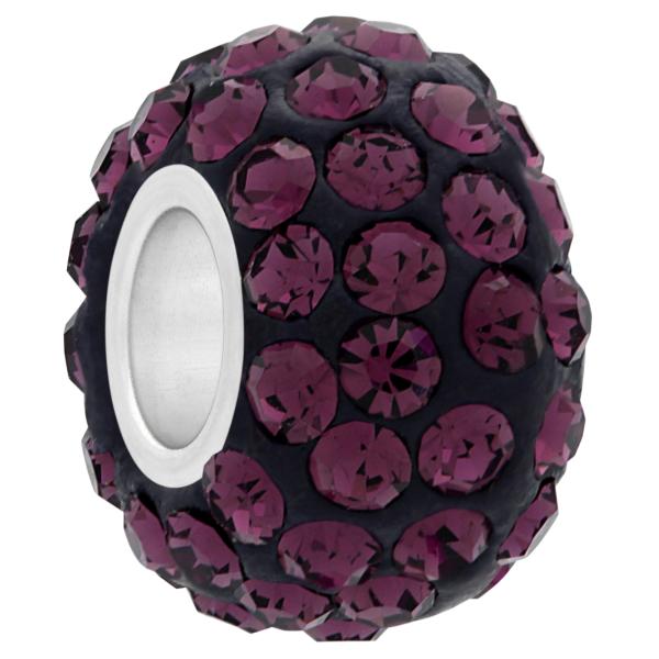 Small Large Hole Pave Bead with 6 mm wide Sterling Silver Core Amethyst 9 mm