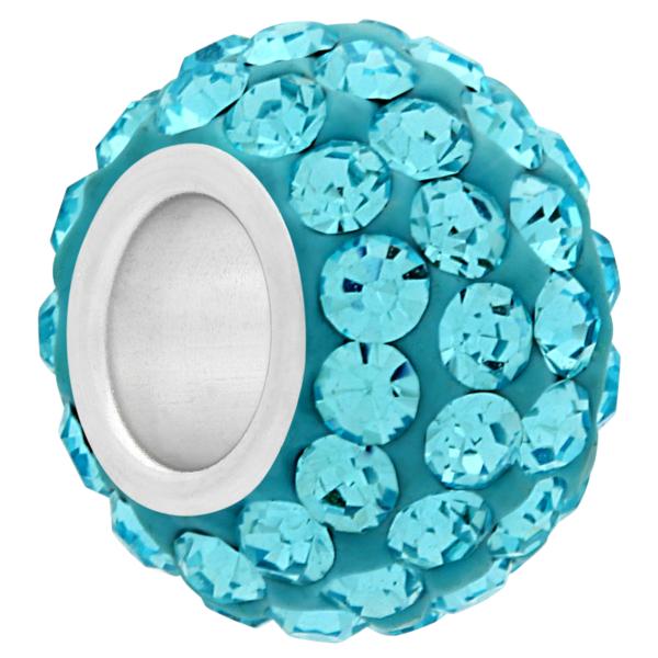 Small Large Hole Pave Bead with 6 mm wide Sterling Silver Core Aquamarine 9 mm