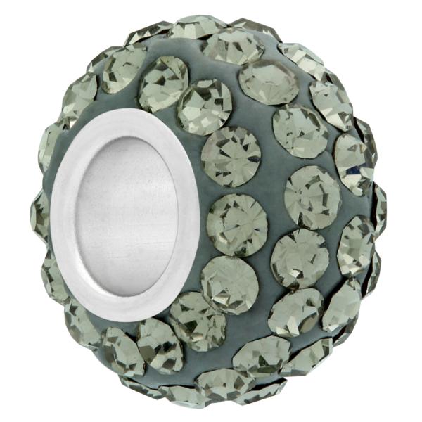 Small Large Hole Pave Bead with 6 mm wide Sterling Silver Core Black Diamond 9 mm