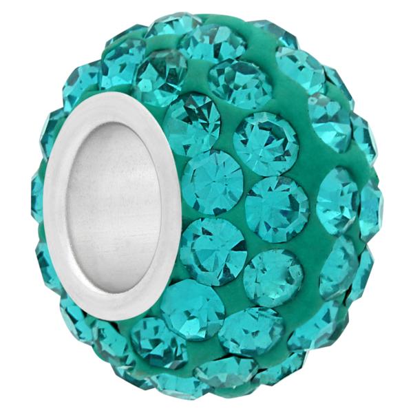 Small Large Hole Pave Bead with 6 mm wide Sterling Silver Core Blue Zircon 9 mm