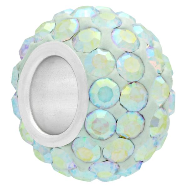 Small Large Hole Pave Bead with 6 mm wide Sterling Silver Core Crystal AB 9 mm