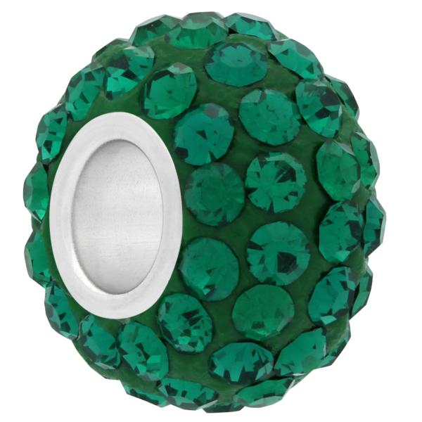 Small Large Hole Pave Bead with 6 mm wide Sterling Silver Core Emerald 9 mm