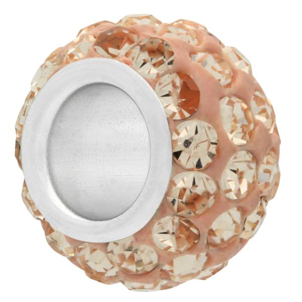 Small Large Hole Pave Bead with 6 mm wide Sterling Silver Core Light Peach 9 mm