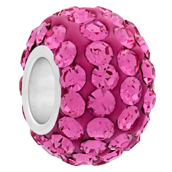 Small Large Hole Pave Bead with 6 mm wide Sterling Silver Core Rose 9 mm