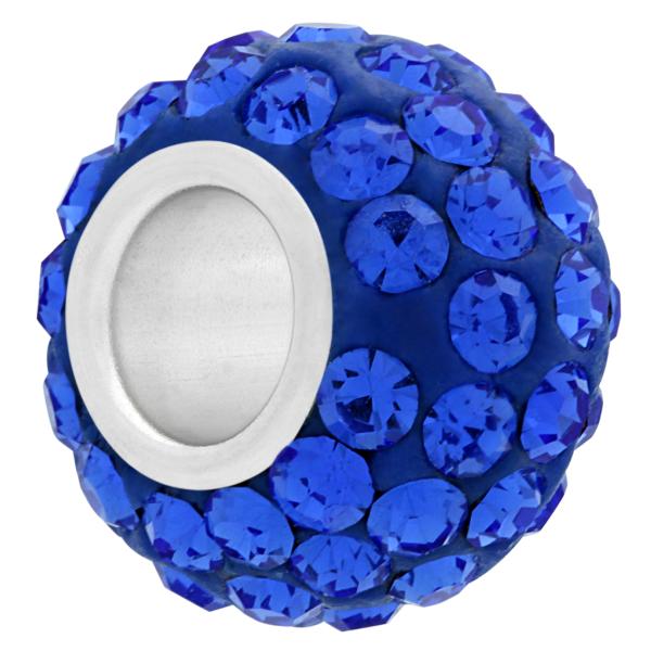 Small Large Hole Pave Bead with 6 mm wide Sterling Silver Core Sapphire 9 mm
