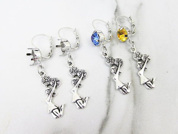 Lever Back One Setting Drop with Cheerleader Charm Earrings, 8.5mm