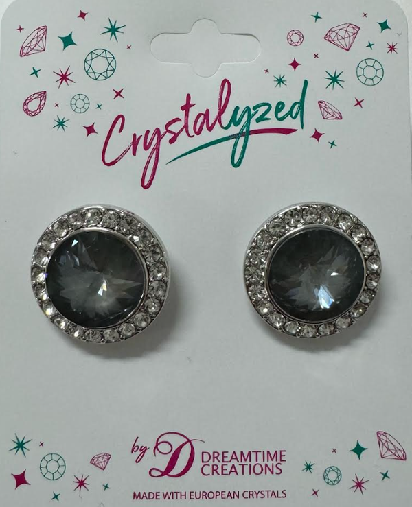 Crystalized with Dreamtime Crystal Stud Earrings for Dance Dark Grey Ignite/Crystal 17mm