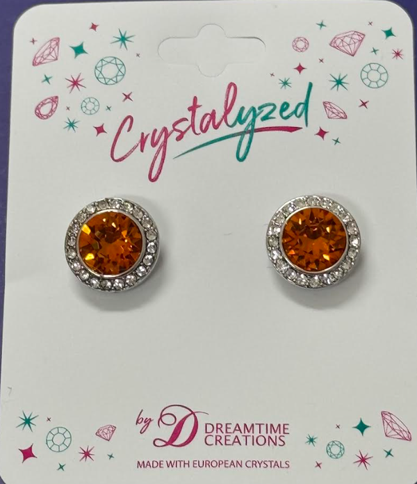 Crystalized with Dreamtime Crystal Clip-On Earrings for Dance Dark Orange/Crystal 13mm