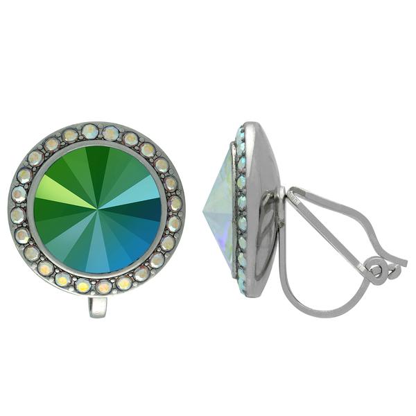 Crystalized with Dreamtime Crystal Clip-On Earrings for Dance Crystal Scarabaeus Green/Crystal AB 15mm