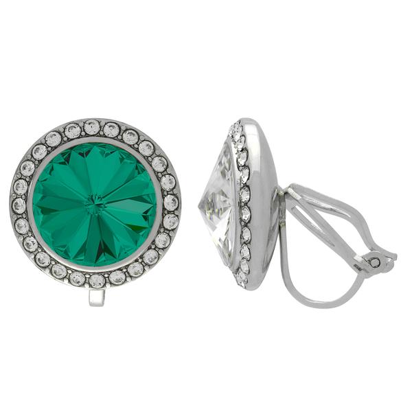 Crystalized with Dreamtime Crystal Clip-On Earrings for Dance Emerald/Crystal 13mm