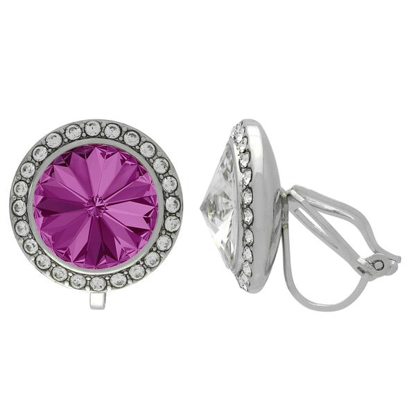 Crystalized with Dreamtime Crystal Clip-On Earrings for Dance Fuchsia/Crystal 11mm