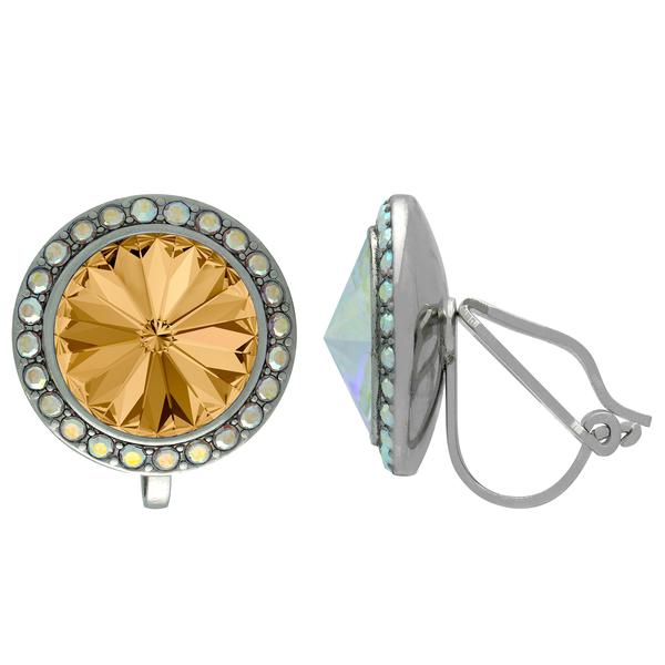 Crystalized with Dreamtime Crystal Clip-On Earrings for Dance Light Colorado Topaz/Crystal AB 15mm