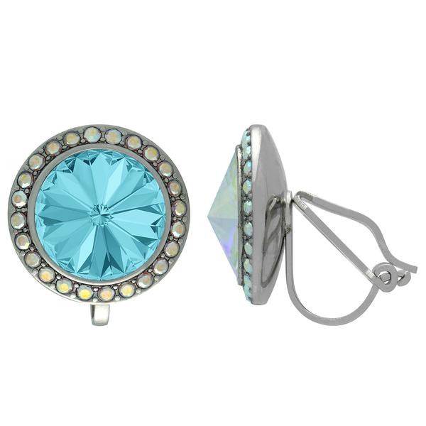 Crystalized with Dreamtime Crystal Clip-On Earrings for Dance Light Turquoise/Crystal AB 15mm