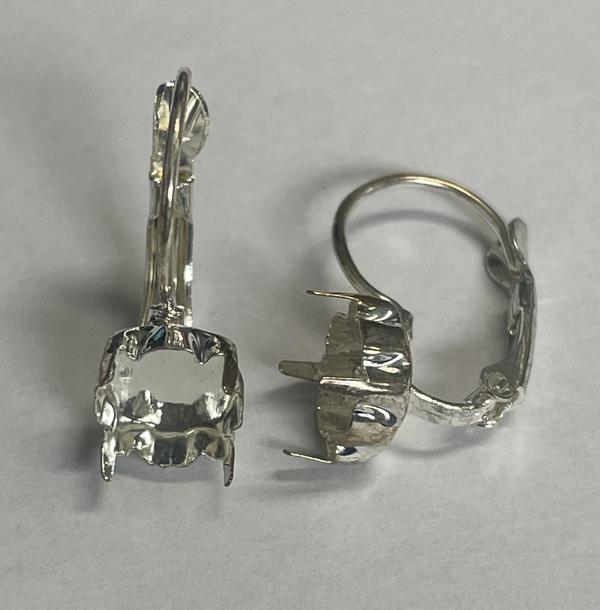 Empty Leverback Earrings for Dreamtime Crystal 1028 or 1088 ss39 Shiny Silver