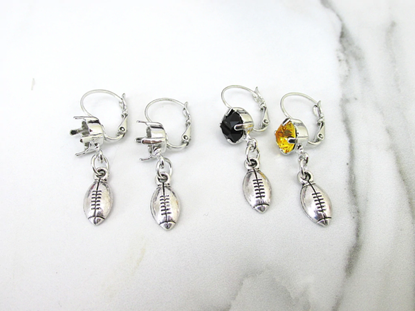Lever Back One Setting Drop and Football Charm Earrings, 8.5mm