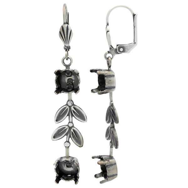 Empty Jewelry Earrings Setting for Dreamtime Crystal 1088 ss39. Antique Silver Pair