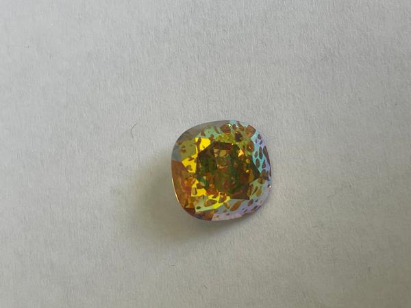 Bling! 4470 Crystal Square Cushion Faceted Fancy Stone, Light Topaz White Crackle 12mm