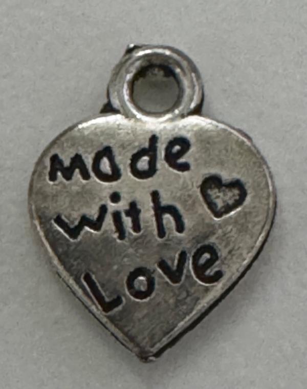Made With Love Charm, Base Metal Plated in Imitation Rhodium