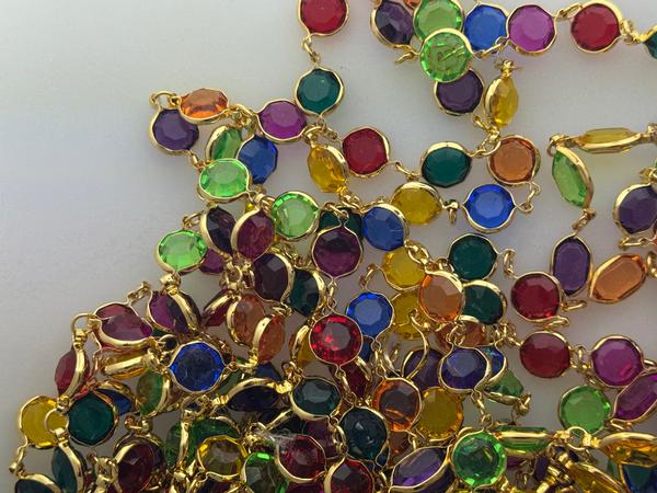 Acrylic Channel Chain Assorted Jewel Tones 10mm stones