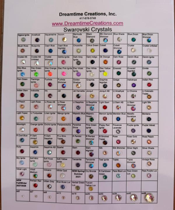 Swarovski COLOR CHART - 2088 Xirius Flat Back Color Chart