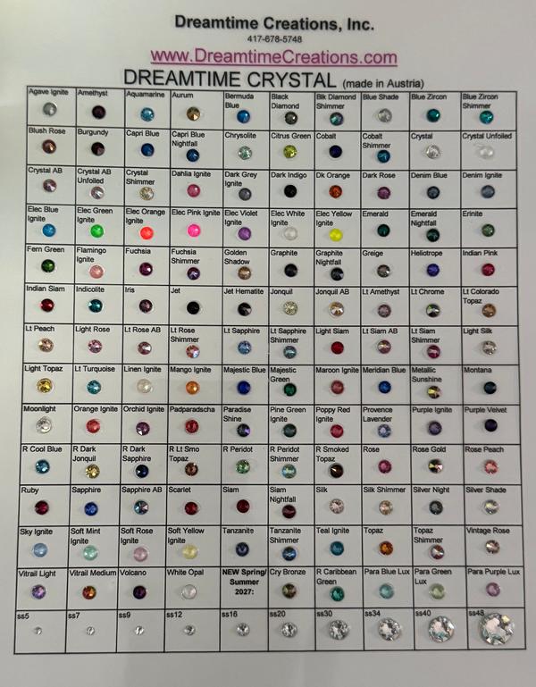 Dreamtime Crystal Color Chart Updated 9/2025
