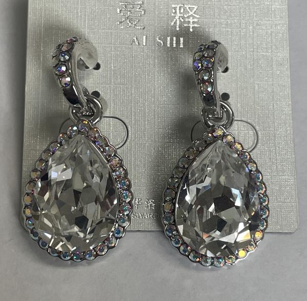 Pear Shaped Crystal Framed in Crystal AB Dangle Earring