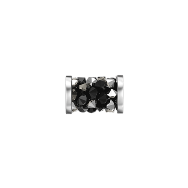 Swarovski 5950 Fine Rocks Tube with ending Jet & Crystal Metallic Silver / Steel 8mm