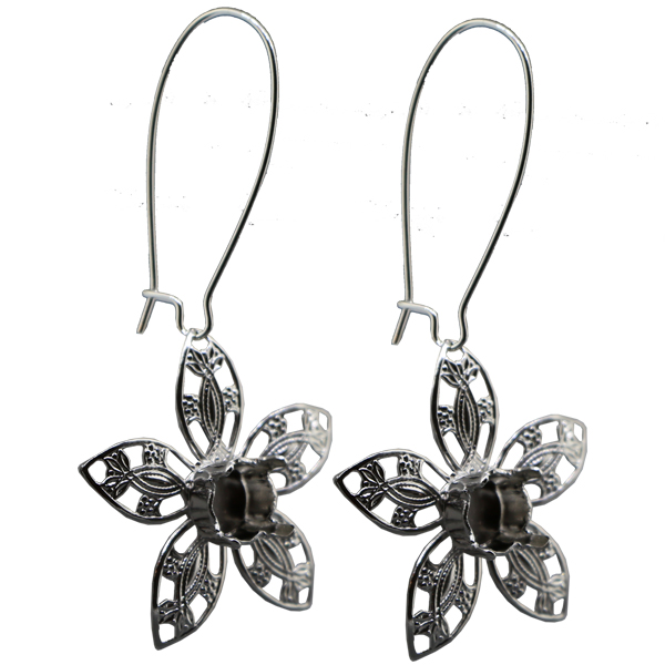 Flower Filigree Earring with Empty 8.5 mm (SS39) Center Setting, Lever Back.