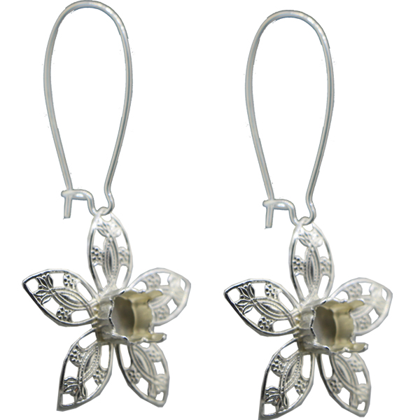 Flower Filigree Earring with Empty 8.5 mm (SS39) Center Setting, Lever Back.