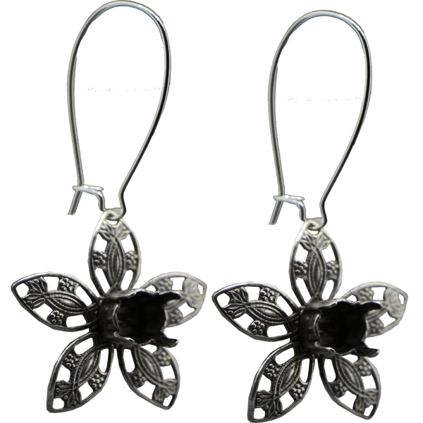 Flower Filigree Earring with Empty 8.5 mm (SS39) Center Setting, Lever Back.