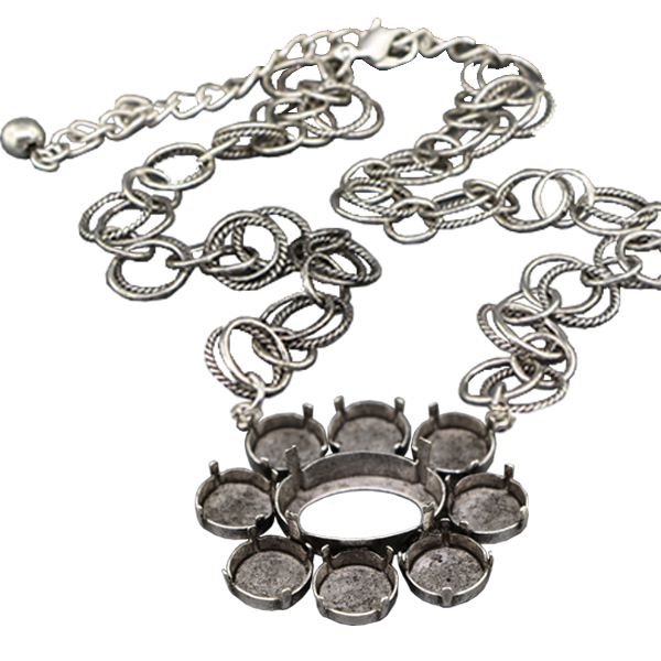 Empty Large Flower Statement Necklace In Silver Ox Style 4