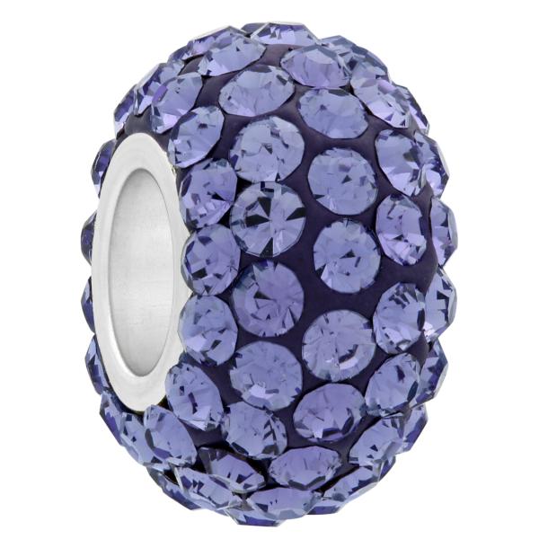 Large Hole Pave Bead with 7 mm wide Sterling Silver Core, Alora Crystals Tanzanite 12 mm