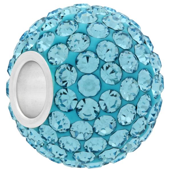 XL Large Hole Pave Bead with 12 mm wide Sterling Silver Core, Alora Crystals Aquamarine 15 mm