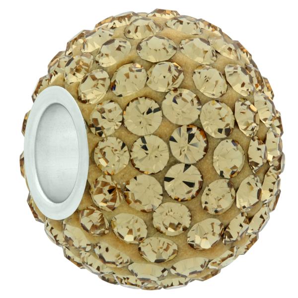 XL Large Hole Pave Bead with 12 mm wide Sterling Silver Core, Alora Crystals Light Colorado Topaz 15 mm