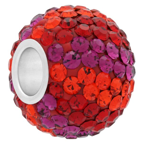 XL Large Hole Pave Bead with 12 mm wide Sterling Silver Core, Alora Crystals Fuchsia/Hyacinth/Light Siam 15 mm